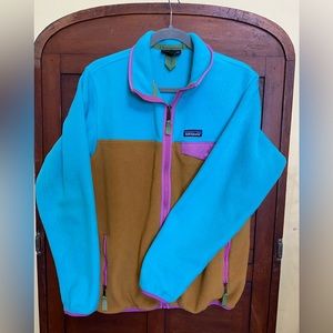 Patagonia synchilla full zip snap T fleece pink teal brown women’s